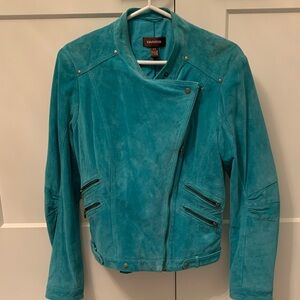 Danier Teal Suede Asymmetrical Moto Jacket
